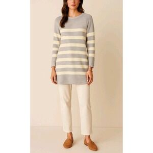 J.Jill Gray Ivory Striped Knit Tunic‎ Sweater Medium Soft Chic Versatile Staple